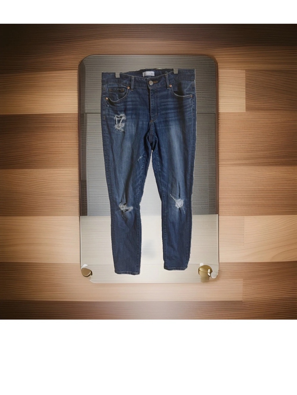 LOFT Women’s Blue Distressed Denim Jeans 5-Pocket Solid Regular Size 6/28